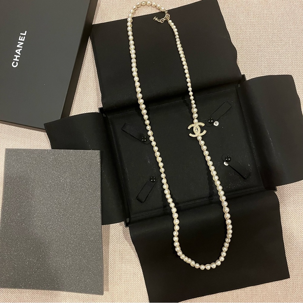 Authentic Chanel Pearl Necklace Double Strand Gold Tone